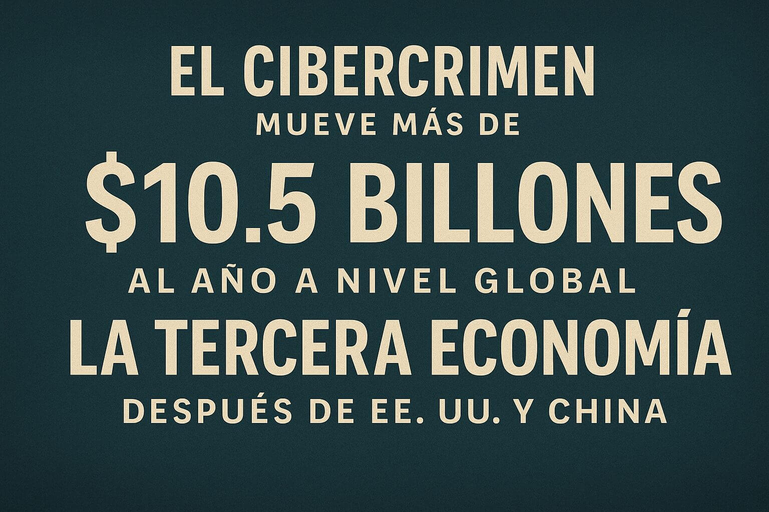 Placa con dato: el cibercrimen mueve más de 10,5 billones de dólares al año y es la tercera economía global, contexto clave para ciberseguridad en fintechs y bancos digitales.