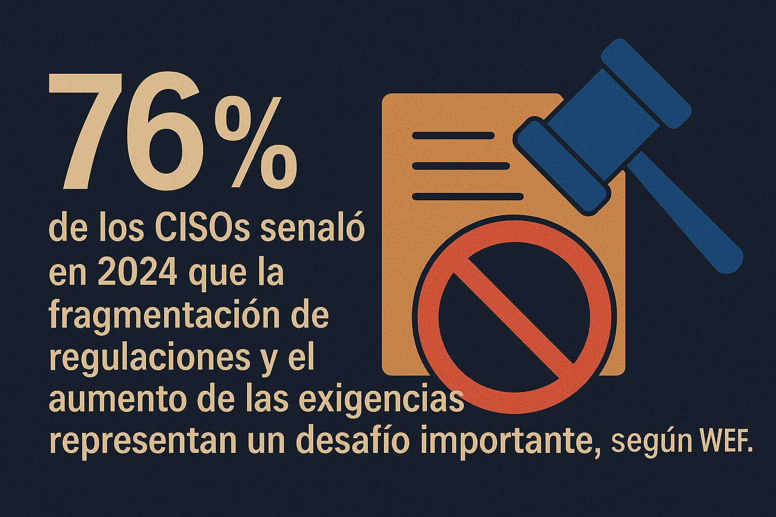 Infografía con texto: 76% de CISOs ve la fragmentación regulatoria como desafío en 2024, dato que impulsa el Outsourcing de ciberseguridad para cumplir normas.