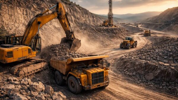 Operativo minero al atardecer