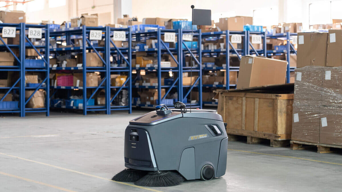 Imagen de un robot de servicio en logística y limpieza.