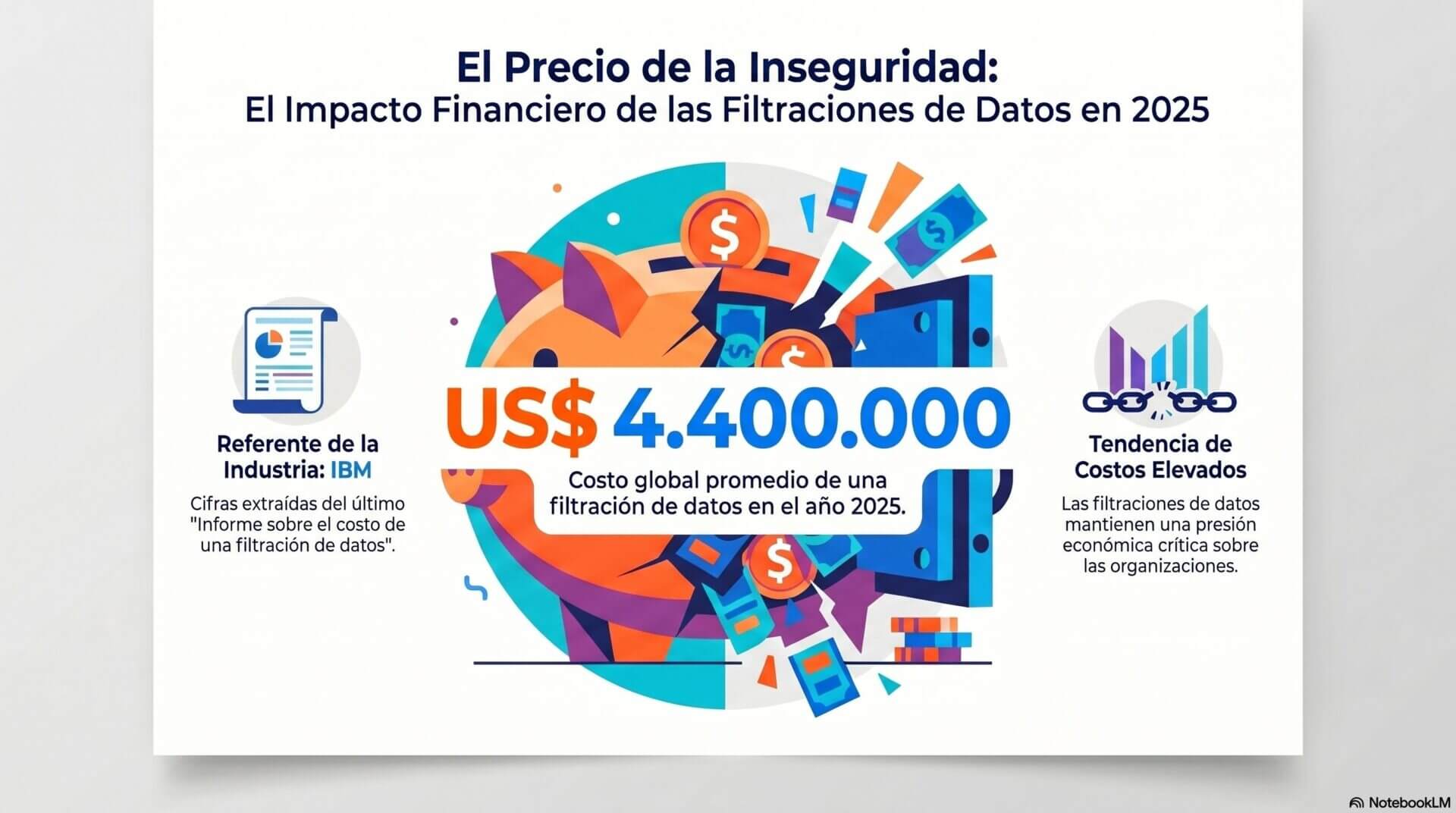 El “Informe sobre el costo de una filtración de datos (2025)” de IBM ubicó en US$ 4.400.000 el costo global promedio de una filtración. 