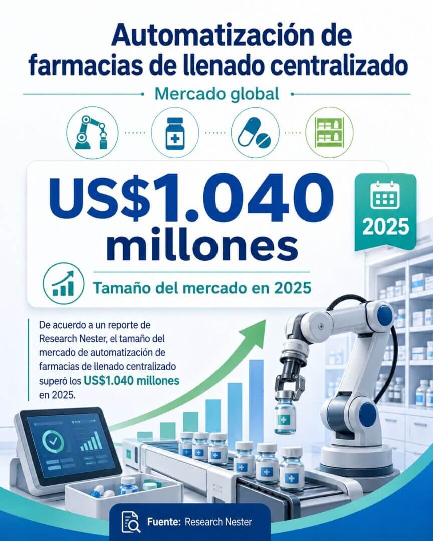 El tamaño del mercado de automatización de farmacias de llenado centralizado superó los US$1.040 millones en 2025.