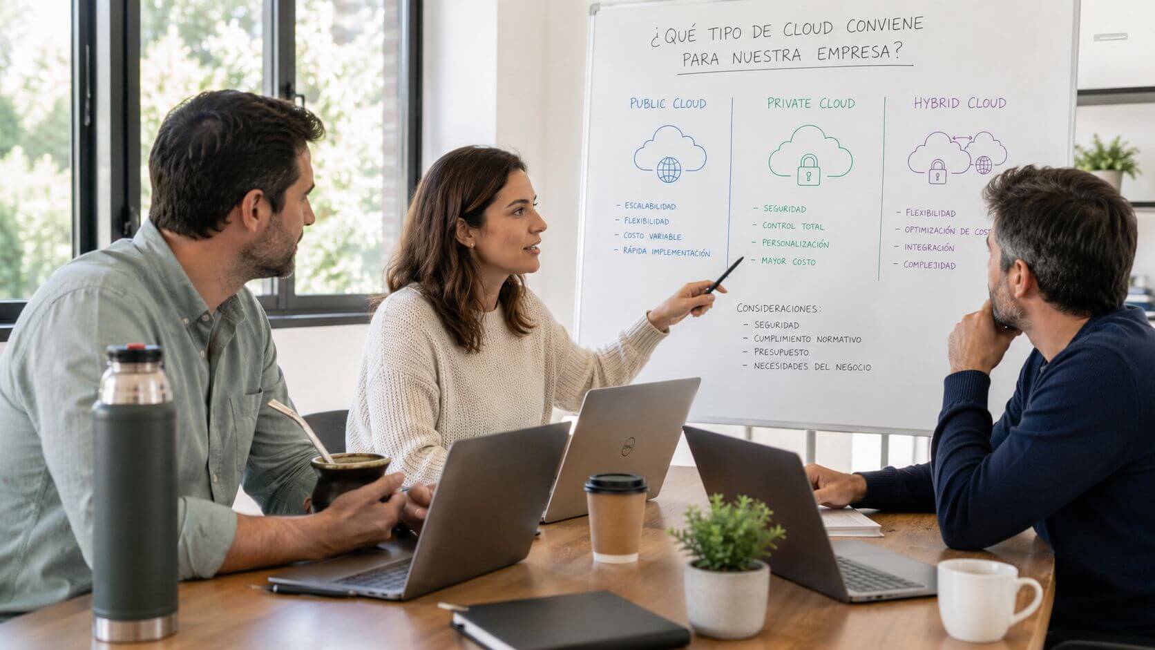 reunión, empresas, ejecutivos, cloud. Pero el error más caro es asumir que la cloud pública siempre reduce costos.