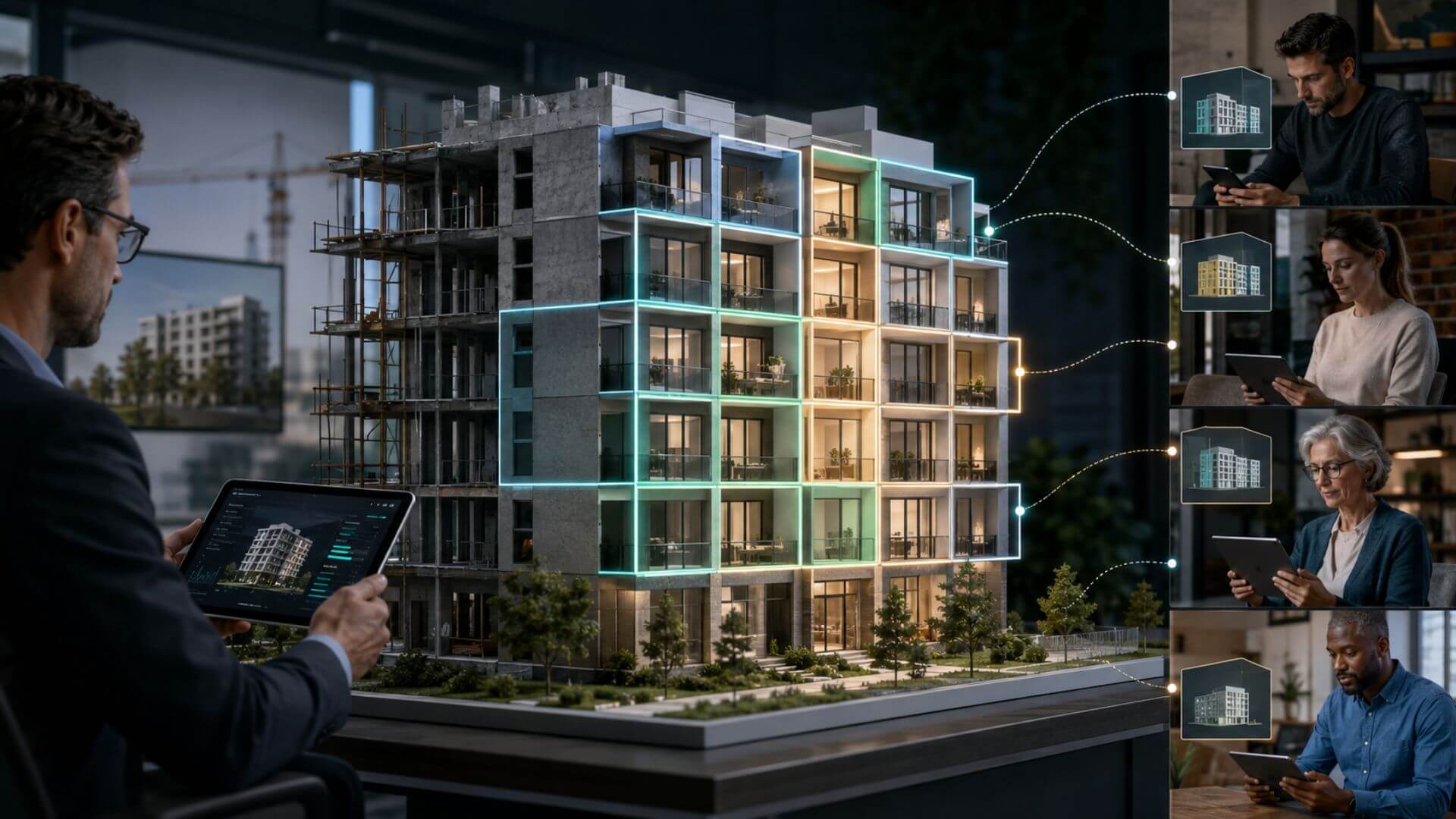 Inversores acceden a participaciones de un edificio mediante tokenización y pagos digitales en real estate.
