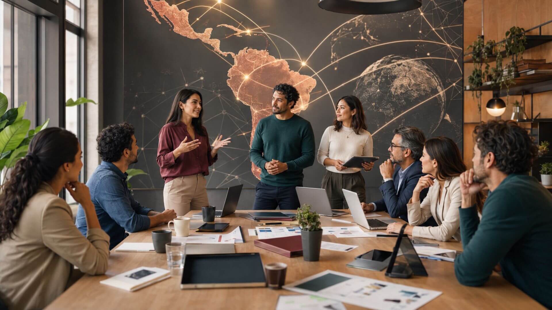 Imagen editorial sobre la red de Emprelatam que vincula startups de América Latina con mentores e inversores internacionales.