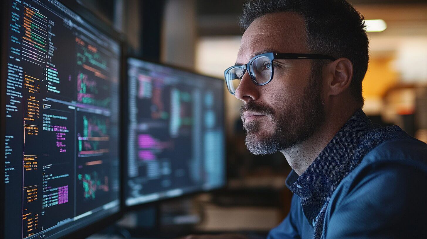 Director de operaciones revisando contratos y precios de commodities en pantallas con datos en tiempo real — software agroindustrial exportación Argentina