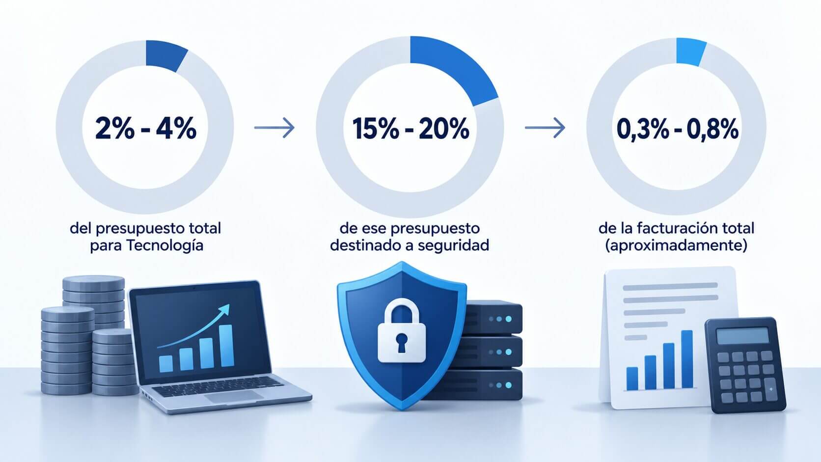 Infografía sobre ciberseguridad para pymes con una inversión estimada de entre 0,3% y 0,8% de la facturación.